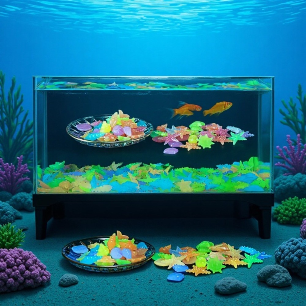 Aquarium Fish Colorful - Pedras oceânicas luminosas, conchas fluorescentes, estrelas-do-mar